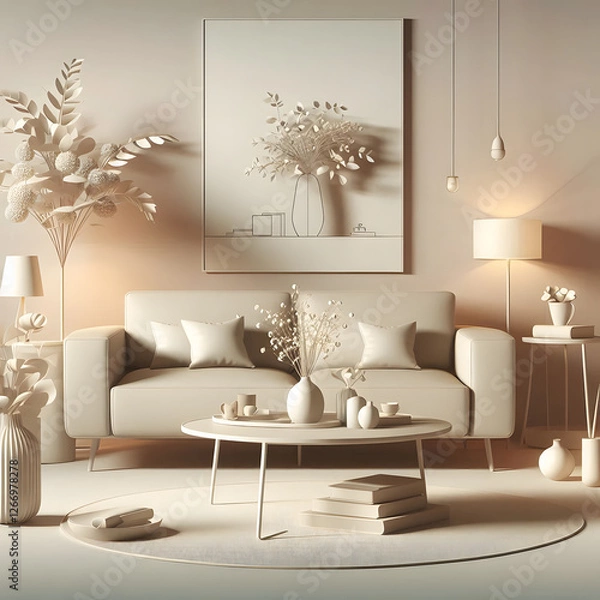 Fototapeta A minimalistic illustration of home utensils and a sofa