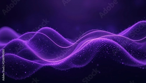 Obraz Violet digital waveform background with abstract dot patterns and flowing lines