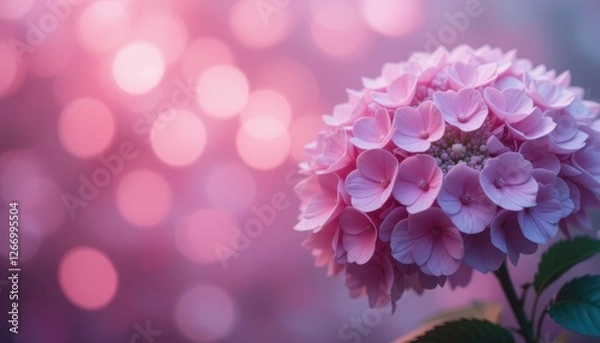 Obraz Beautiful pink hydrangea bloom with soft bokeh background