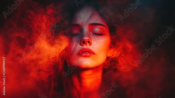 Obraz Crimson Enigma: A Portrait of Serenity in a Red Haze