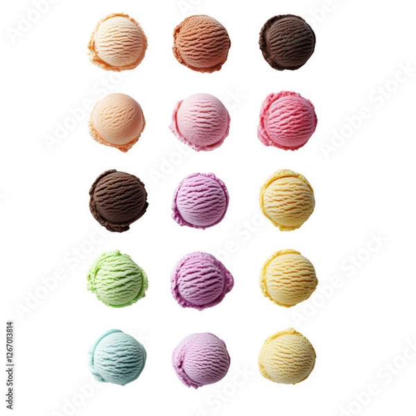 Fototapeta Delightful assortment of colorful ice cream scoops arranged in grid, showcasing various flavors like cho te, strawberry, and mint. Perfect for dessert lovers