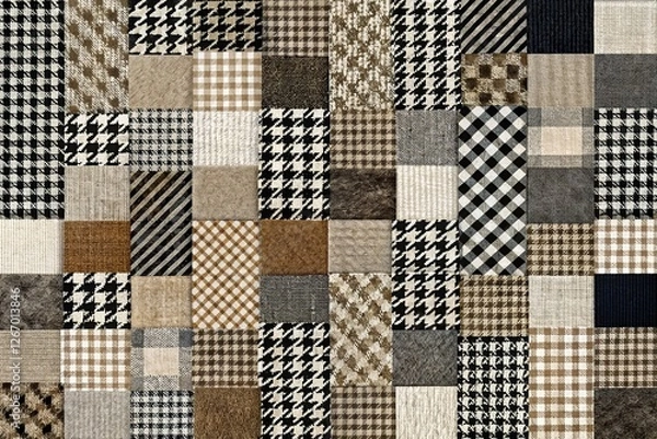 Obraz Classic Houndstooth Patchwork Collage:  Stylish Geometric Textile Background