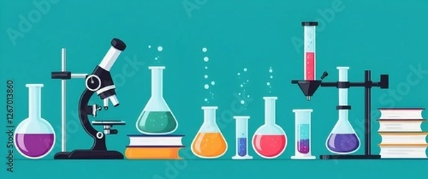 Fototapeta "Lab Life: Minimalist Illustration of a Scientific Workspace in Action"
