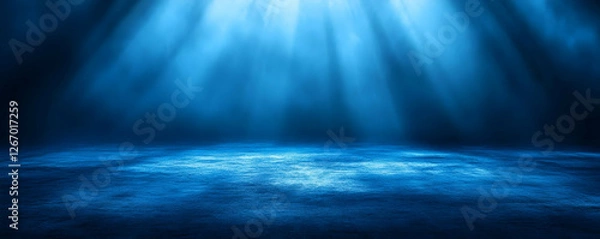 Fototapeta Blue underwater scene, light rays, dark background