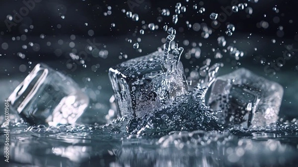 Fototapeta Three ice cubes are in a pool of water