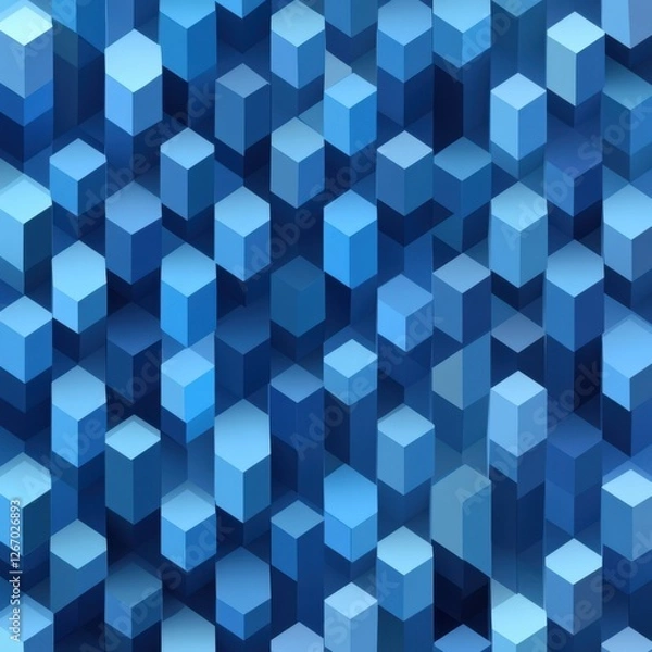 Fototapeta Abstract Blue Cubes 3D Digital Art Background Texture