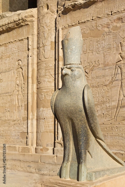 Fototapeta Horus Statue at Temple of Horus in Edfu . Egypt. Vertically. 