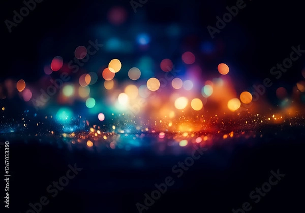Fototapeta An abstract background featuring a mesmerizing display of blurry, colorful lights. The bokeh effect creates a dreamy and festive atmosphere against a dark setting.