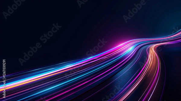 Fototapeta Abstract Light Trails: A mesmerizing digital art piece depicting vibrant light trails that dance and flow across a dark background, creating a sense of motion and energy.