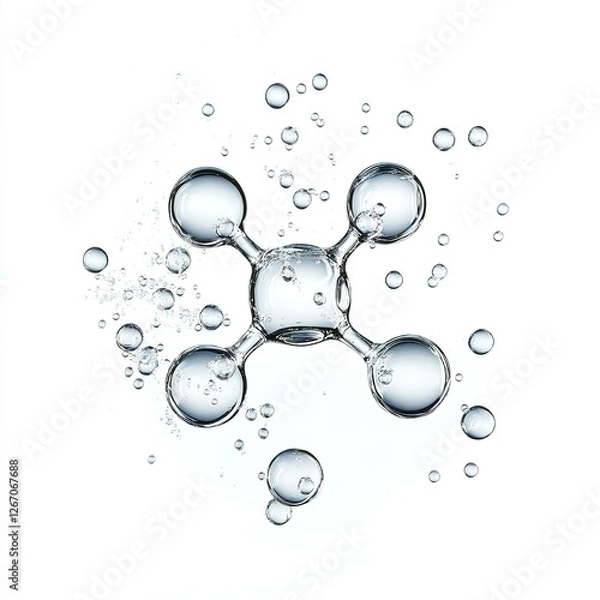 Fototapeta Abstract Water Molecule Structure Design Transparent Bubbles Liquid Crystal Clear Science Background Illustration Healthcare Beauty Fresh Clean Aqua  