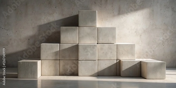Obraz Stone Cubes Arranged in Pyramid Shape Against Concrete Wall