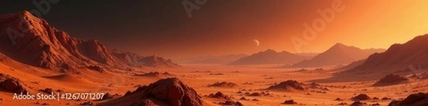 Fototapeta Deimos as a tiny dot in the vast Martian expanse, mars, landscape
