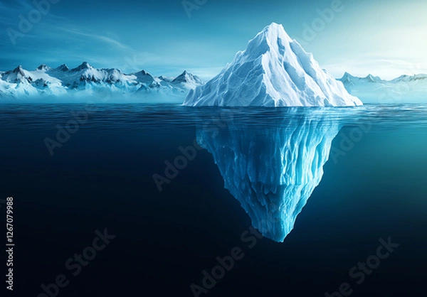 Obraz large iceberg floats in calm ocean waters, with its massive submerged portion visible beneath surface, illustrating concept of hidden depths