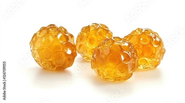 Fototapeta High-resolution image of golden-brown waffles drizzled with maple syrup, isolated on a pristine white background, highlighting their crispy texture and sweetness.