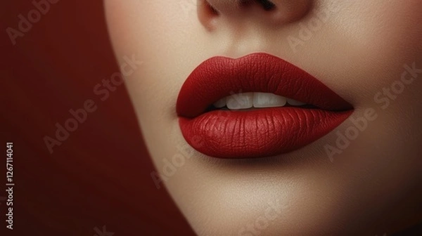 Obraz red matte lipstick female lips isolated on transparent background