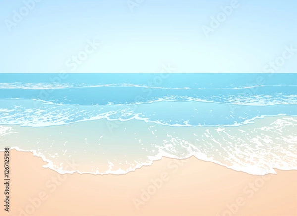 Obraz Idillic, peaceful, pale blue, turquoise waves and smooth sandy beach landscape at the ocean - tranquility vector image