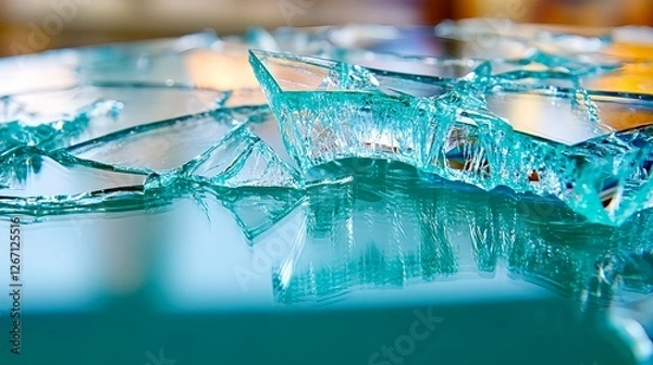 Obraz Shattered Teal Glass, Abstract Texture - Abstract Backgrounds
