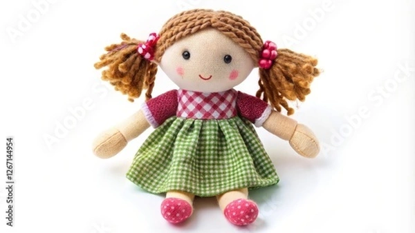 Fototapeta Handmade Rag Doll on White Background
