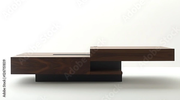 Fototapeta A wooden coffee table with a black base and a black top