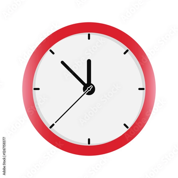 Fototapeta wall clock illustration. Red clock icon in flat design style, red analogue wall clock vector illustration