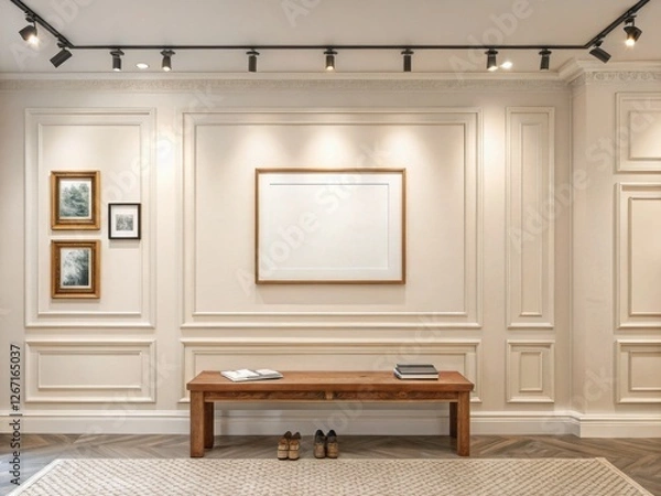 Fototapeta Elegant Entryway with Wood Bench and Artwork
