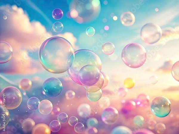 Fototapeta Dreamy Pastel Bubble Sky: Abstract Floating Bubbles Background