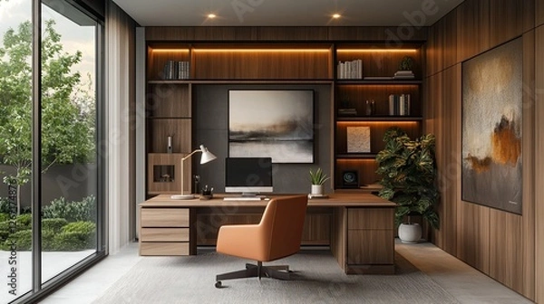 Fototapeta A modern workspace setup features minimalist design, encouraging productivity and focus. 