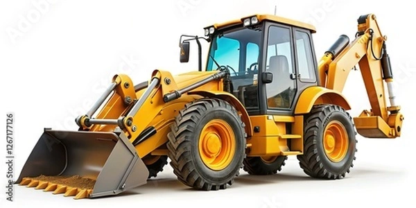 Fototapeta Heavy-Duty Backhoe Loader with Reinforced Arm - Isolated on White Background
