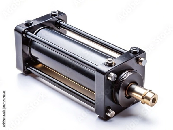 Fototapeta Industrial Black Hydraulic Cylinder Pump Isolated on White Background
