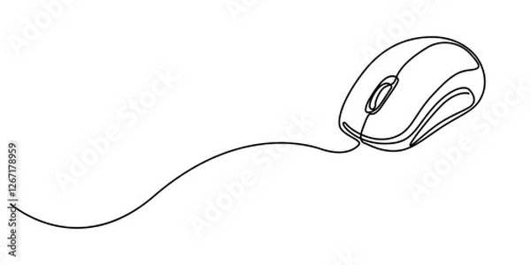 Fototapeta computer mouse continuous one line drawing, Drawn continuous one line computer mouse logo. Vector illustration, Continuous single line drawing of laptop or desktop mouse. Vector illustration, single.