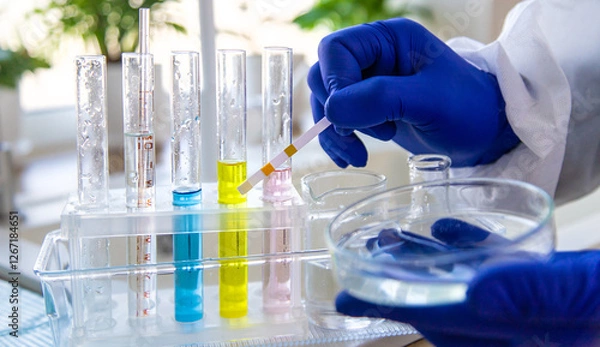 Obraz Tap water samples for analysis. Selective focus.