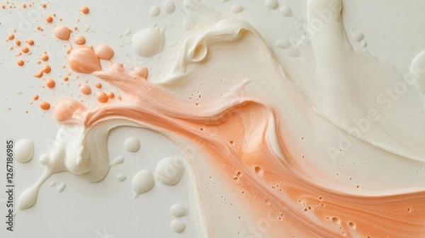 Fototapeta Swirling peach and cream paint create a dynamic abstract design