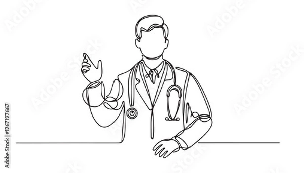 Fototapeta Continuous one single minimal line drawing doctor 