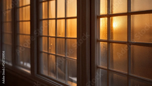 Fototapeta A photo of a warm, diffused glow of sunlight passing through window in a room, representing hope, warmth, and a positive mindset