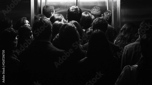 Fototapeta “Silent Awkwardness in a Full Elevator”