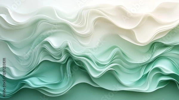 Fototapeta Abstract waves cascade in a gradient of white to green