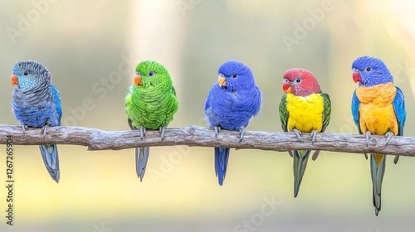 Fototapeta Colorful birds perched on branch in nature captivating wildlife scene vibrant