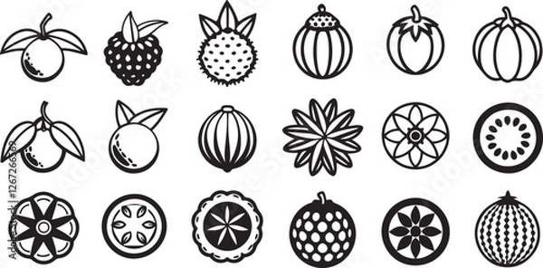 Fototapeta line art fruits icon design icon set 