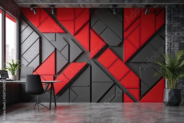 Fototapeta Dynamic Geometric Corporate Backdrop in Stylish Red and Charcoal Design