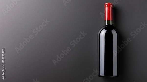 Fototapeta A sleek red wine bottle rests on a dark surface, showcasing its elegant design and rich color.
