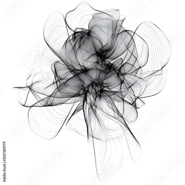 Fototapeta Abstract Neural Network Structure in Flowing Lines of Light and Shadow on a White Background
