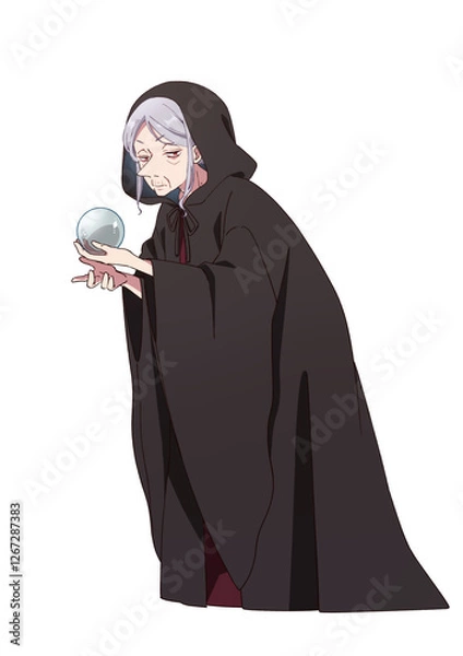 Fototapeta アニメ風占い師のおばあさん全身立ち絵
