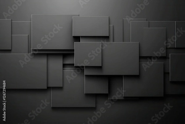 Fototapeta Abstract Black Geometric Shapes Background Overlapping Squares Design Modern Minimalist Texture