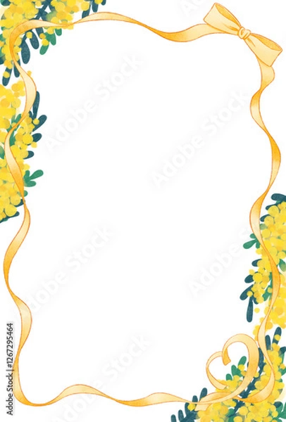 Obraz ミモザとリボンのフレーム