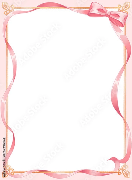 Obraz ピンクのリボンと装飾フレーム