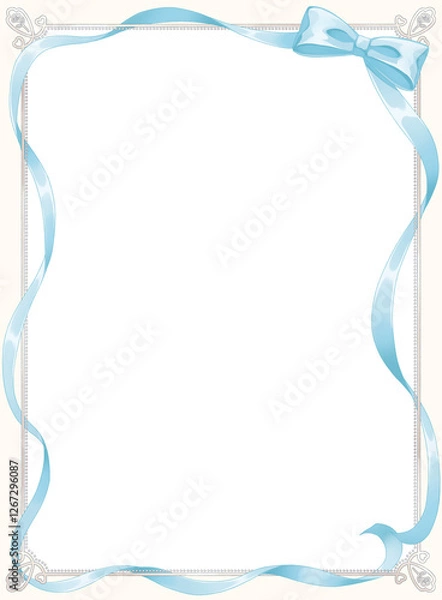 Obraz 水色のリボンと装飾フレーム
