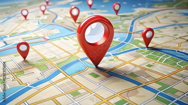 Obraz Red Location Pins on a Map