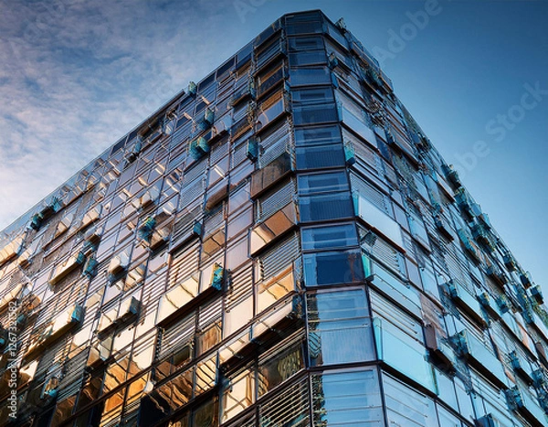 Fototapeta a close up shot of a building covered in multiple mirrors potentially used as a decorative or architectural feature