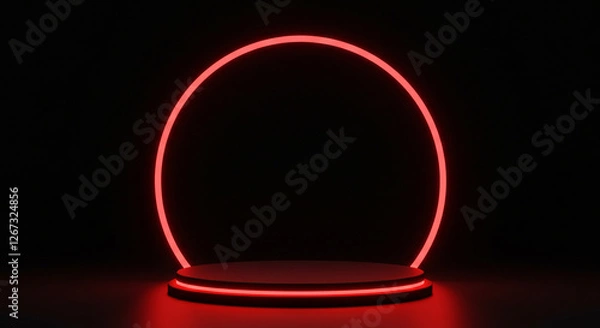 Obraz A futuristic, minimalist, abstract red neon circle, glowing in the dark, perfect for a modern, minimalist design
