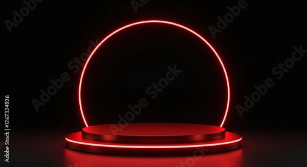 Obraz A minimalist, abstract red neon circle, glowing in the dark, with a futuristic feel